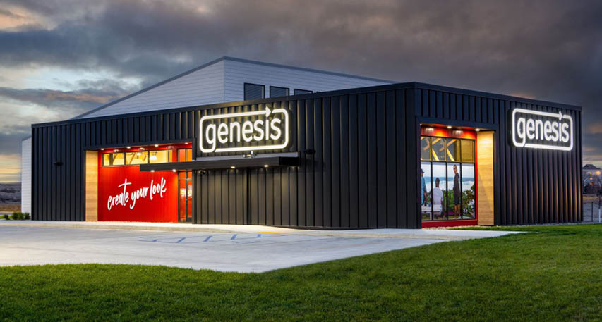Genesis storefront at sunset