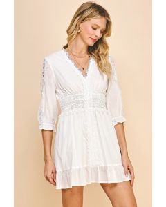Women's Pinch Lace Trim Detail Mini Dress