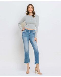 Women's Flying Monkey Mid Rise Distressed Hem Ankle Bootcut Jeans