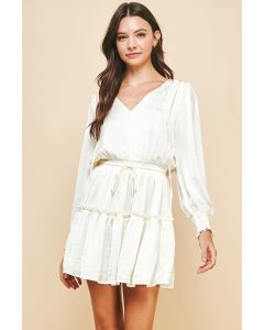 Women's Pinch V-Neck Long Sleeve Mini Dress