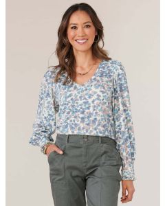 Women's Democracy Long Ruffle Button Cuffed Sleeve Wide V-Neck