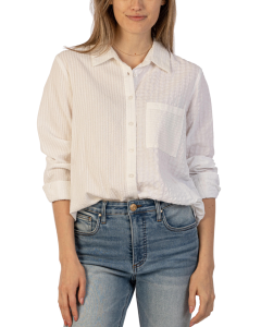 Women's Kut From The Kloth Zeba Contrast Stripe Button Down Shirt